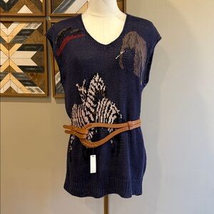 Vintage Ralph Lauren Linen Safari Navy V-Neck Sweater Vest size Medium